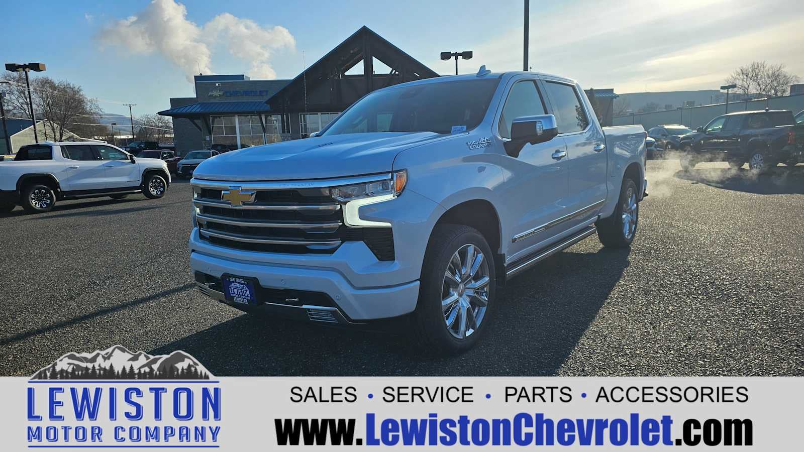 2026 Chevrolet Silverado 1500 High Country in Polar White Tricoat — front three-quarter view