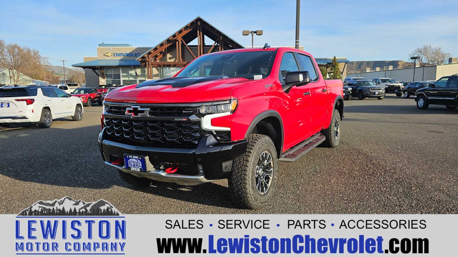 2026 Chevrolet Silverado 1500 ZR2 in Red Hot — front three-quarter view