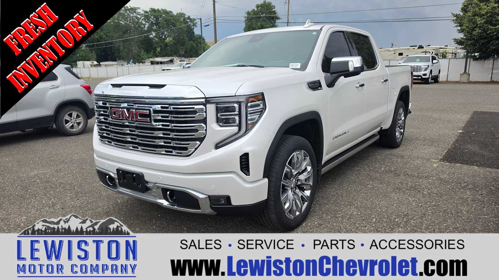 2024 GMC Sierra 1500 Denali in White Frost Tricoat — front three-quarter view